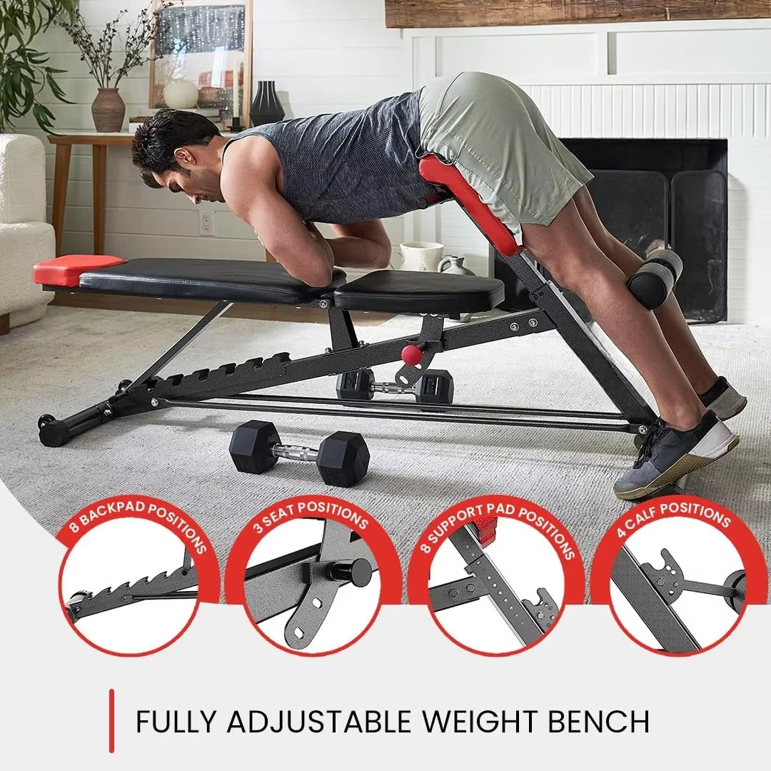 New Multi-Functional FID Weight Bench for Full All-In-One Body Workout – Hyper Back Extension, Roman Chair, Adjustable Ab
