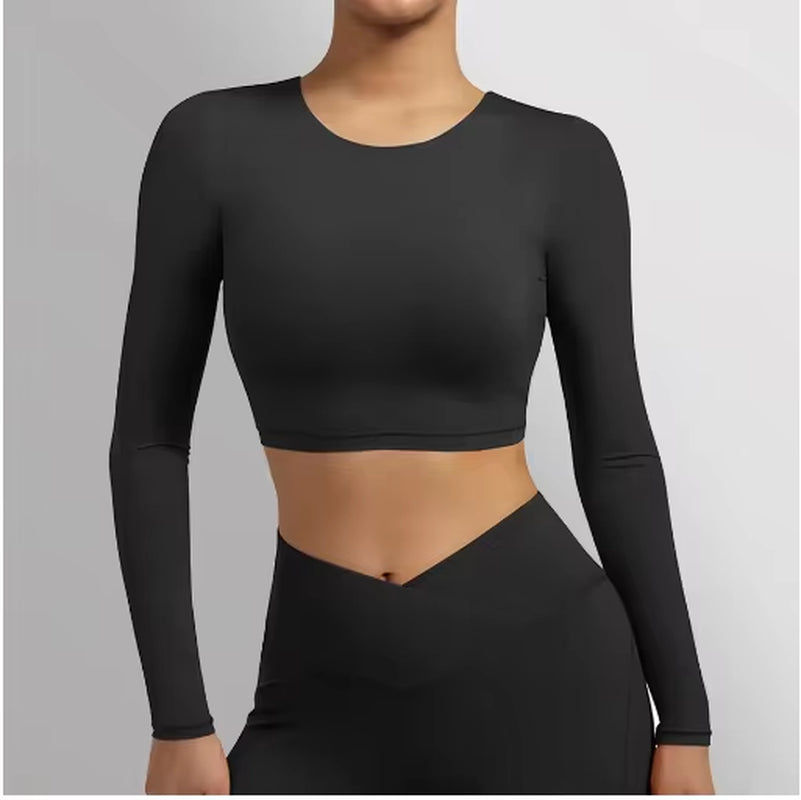 New Sport Top Crop Top Bra Sexy Open Back Tight Gym plus Size Shockproof Fitness Running Gym Clothing Long Sleeve Shirts Women