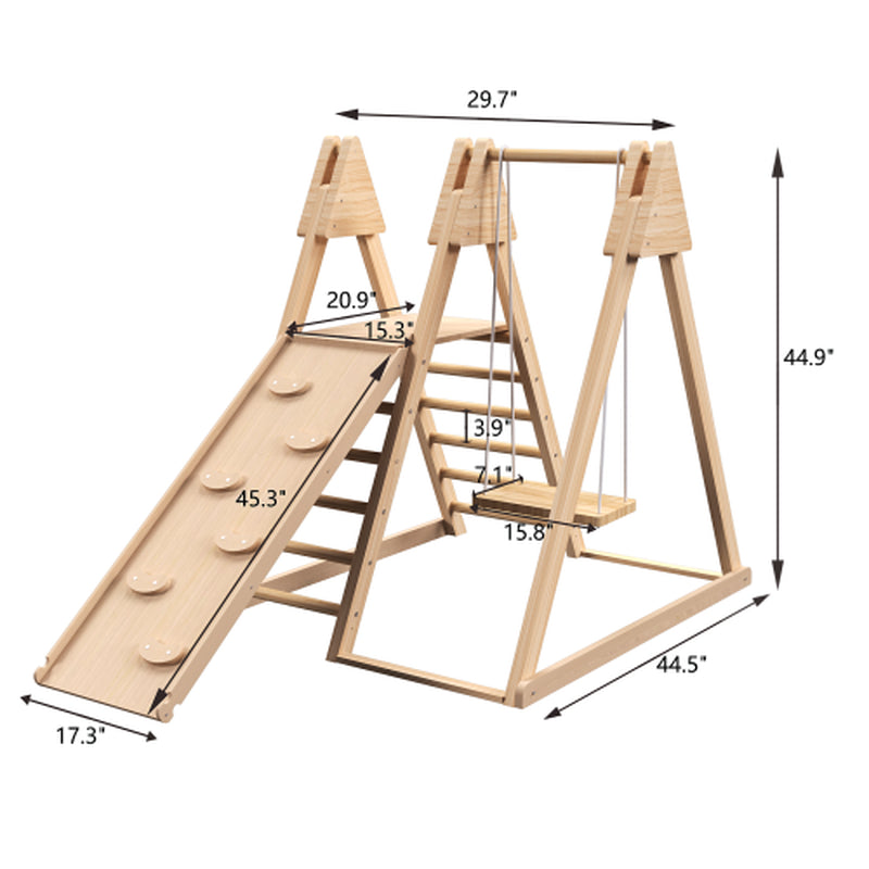 4-In-1 Juniper Indoor Play Gym - Jungle Gym Playset with Baby Swing, Slide, Ladder, and Climbing Wall - Foldable Wooden Playset - Indoor Jungle Gym for Kids