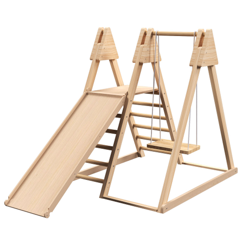 4-In-1 Juniper Indoor Play Gym - Jungle Gym Playset with Baby Swing, Slide, Ladder, and Climbing Wall - Foldable Wooden Playset - Indoor Jungle Gym for Kids