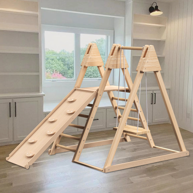 4-In-1 Juniper Indoor Play Gym - Jungle Gym Playset with Baby Swing, Slide, Ladder, and Climbing Wall - Foldable Wooden Playset - Indoor Jungle Gym for Kids