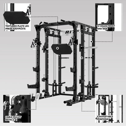 BUFFALO Multifunctional Smith Machine with Lat Pull down and Cable Crossover for Versatile Strength Training