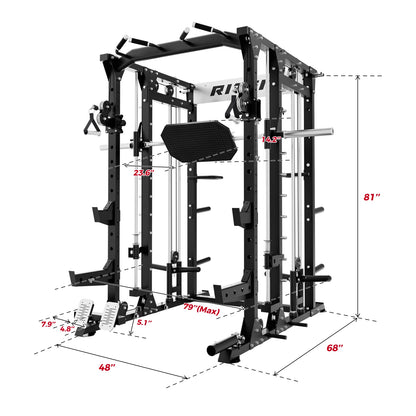 BUFFALO Multifunctional Smith Machine with Lat Pull down and Cable Crossover for Versatile Strength Training