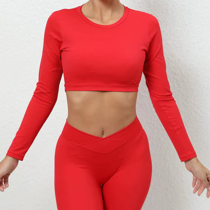 New Sport Top Crop Top Bra Sexy Open Back Tight Gym plus Size Shockproof Fitness Running Gym Clothing Long Sleeve Shirts Women