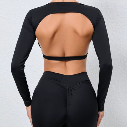 New Sport Top Crop Top Bra Sexy Open Back Tight Gym plus Size Shockproof Fitness Running Gym Clothing Long Sleeve Shirts Women