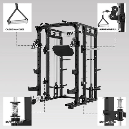 BUFFALO Multifunctional Smith Machine with Lat Pull down and Cable Crossover for Versatile Strength Training